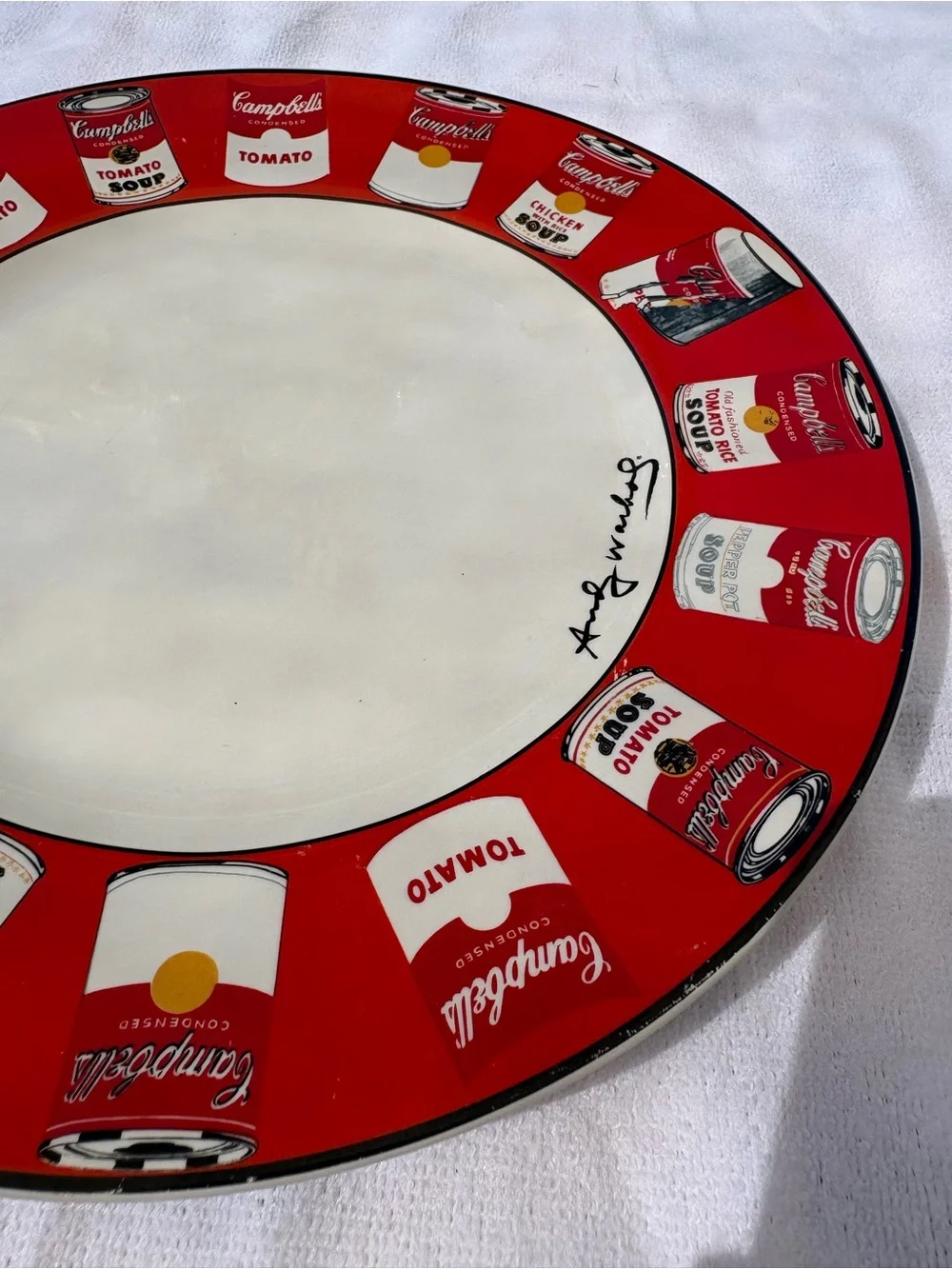 ANDY WARHOL POP ART CAMPBELL’S SOUP Cans 10.5” White Dinner Plate BLOCK